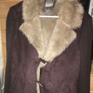 NEW Brown Faux Fur/Suede Warm Sweater Jacket
